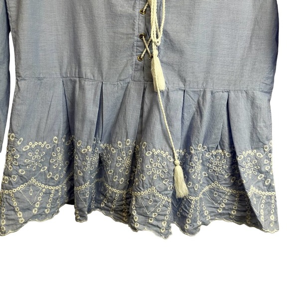 The Royal Standard Boho Tops Women’s sz. MEDIUM Blue Peplum‎ Embroidered - Picture 4 of 9